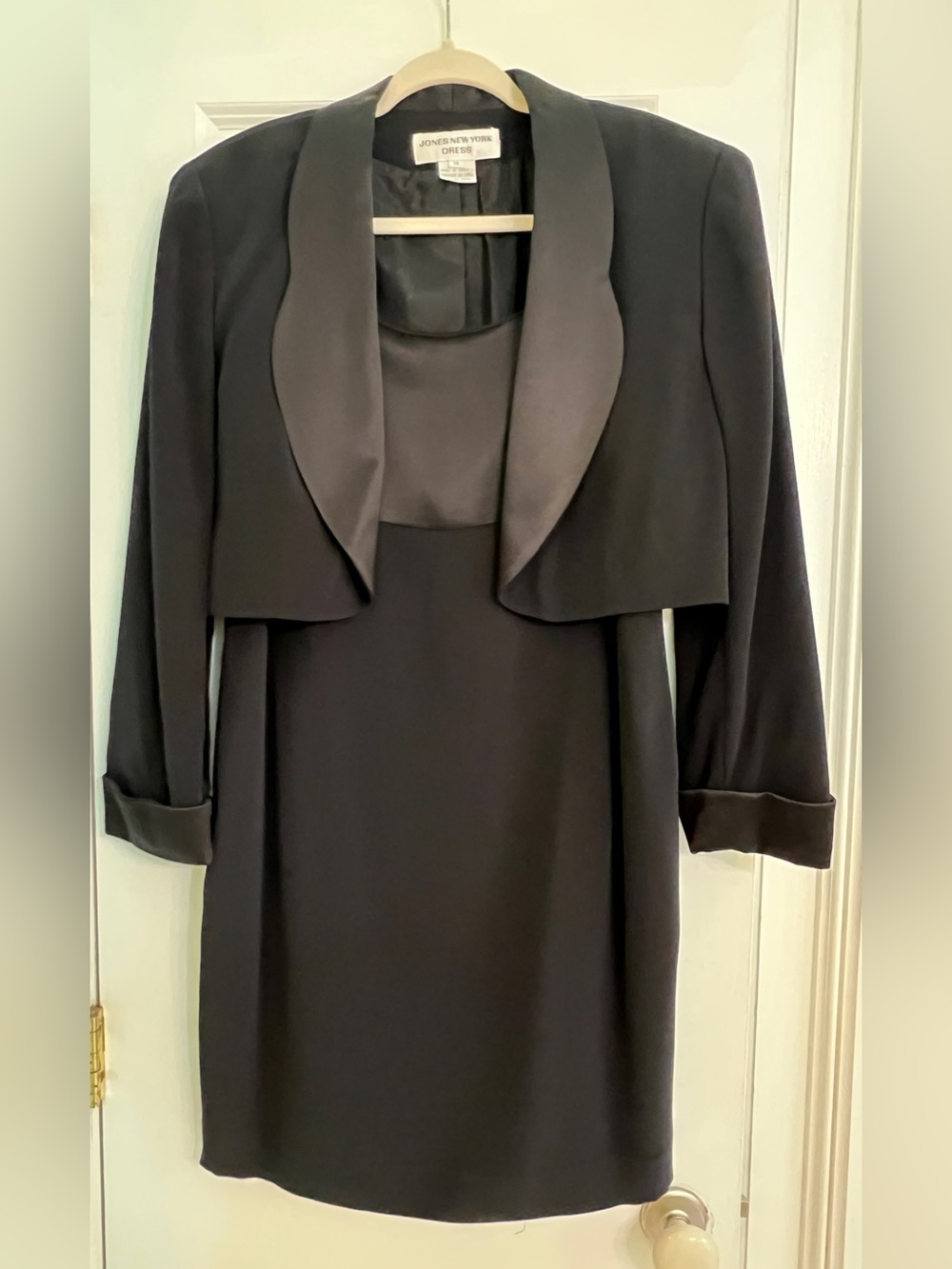 Jones New York Black Satin-Trim Dress with Cropped Jacket